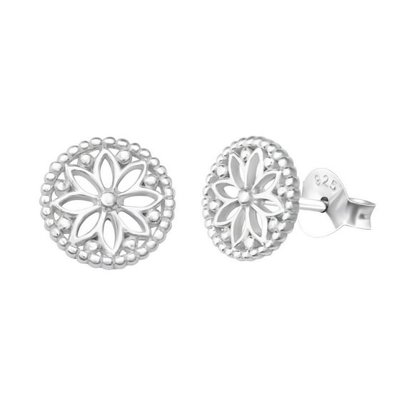 925 Sterling Silver Beaded Plumeria Design Stud Earring