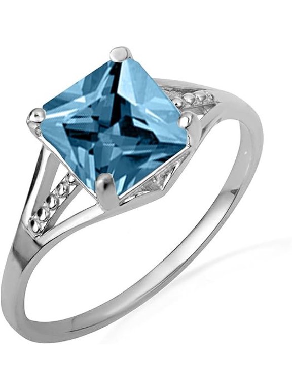 925 Sterling Silver Beaded Square Cubic Zirconia Birthstone Love Ring Blue Topaz (SIZE 5)