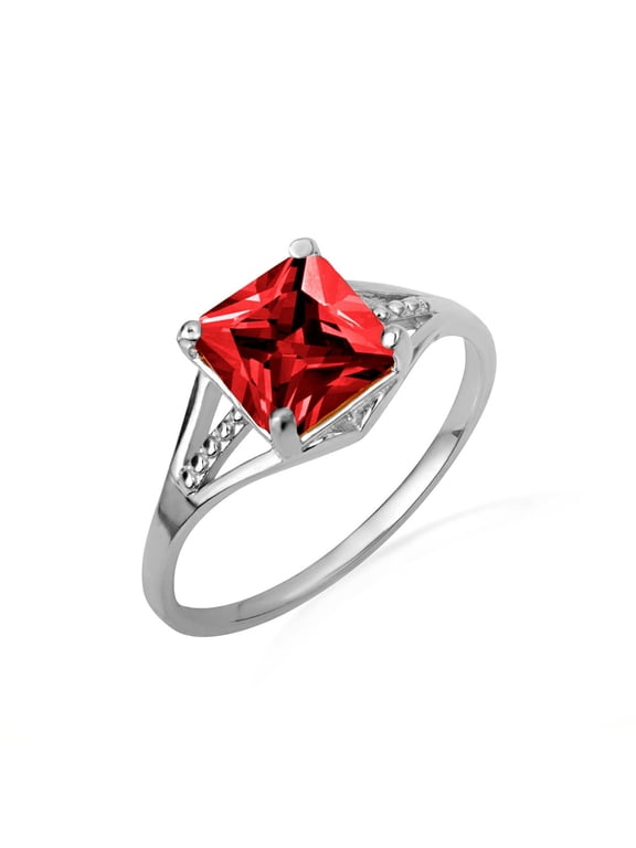 925 Sterling Silver Beaded Square Cubic Zirconia Birthstone Love Ring Garnet (SIZE 4)