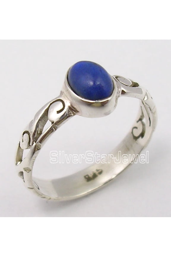 925 Sterling Silver Beautiful Cabochon Lapis Lazuli Tibetan Celtic Ring Size 5