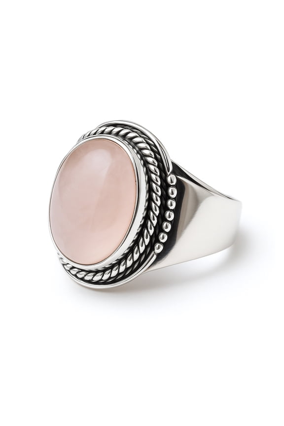 925 Sterling Silver Beautiful Natural Rose Quartz Cabochon Gemstone Handmade Unique Designer Ethnic Tribal Gypsy Boho Style Fashion Ring for Women Men