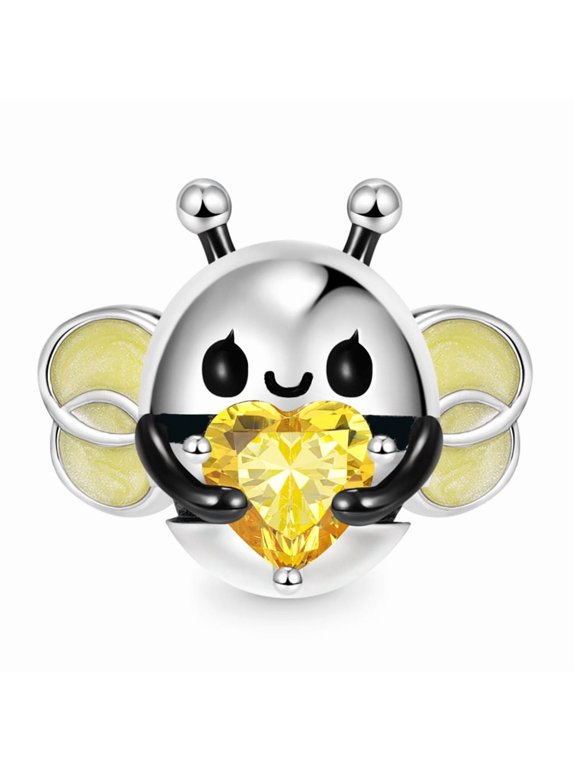 925 Sterling Silver Bee Embraces Heart Gemstone Charm for Bracelet Charms Bangle Pendant Jewelry