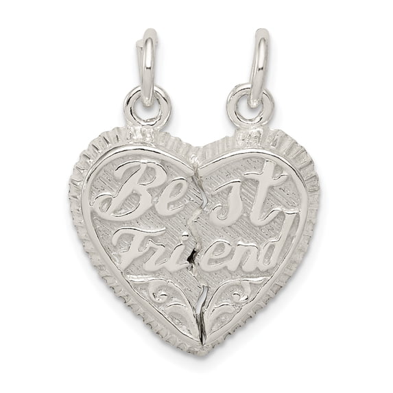 925 Sterling Silver Best Friend 2-piece Break apart Heart Charm Pendant