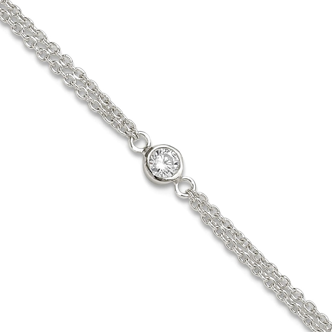 925 Sterling Silver Bezel Cubic Zirconia 2-strand Plus 1 In Extension Anklet 9 Inch 11.19mm Wide Anklet for Women