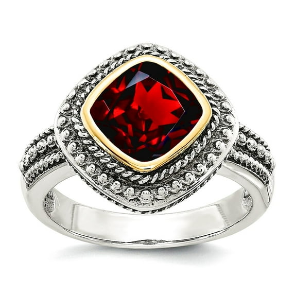 925 Sterling Silver Bezel Polished Oxidized With 14k Garnet Ring Size 7 Ring for Women