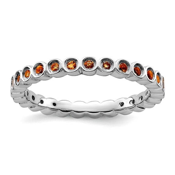 925 Sterling Silver Bezel Polished Patterned Citrine Ring Size 8 Ring for Women - .40 cwt