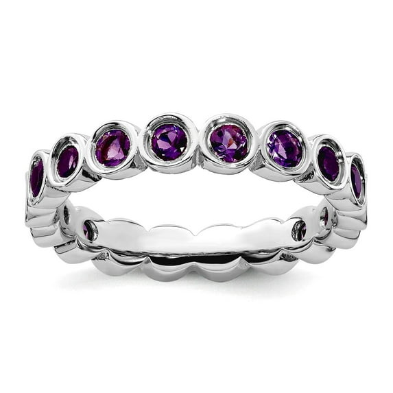 925 Sterling Silver Bezel Polished Patterned Stackable Amethyst Ring Size 7 Stackable Ring for Women
