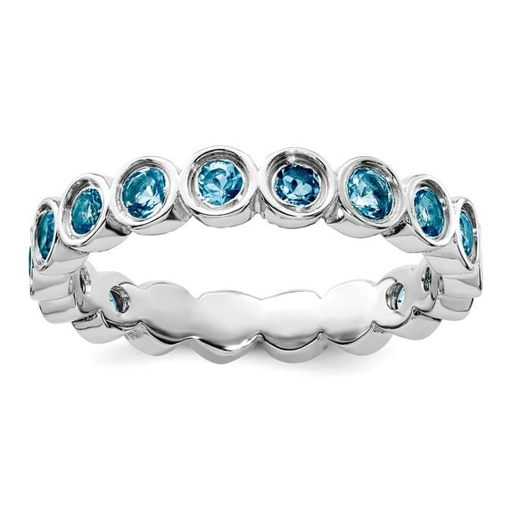 925 Sterling Silver Bezel Polished Patterned Stackable Blue Topaz Ring Size 8 Stackable Ring for Women