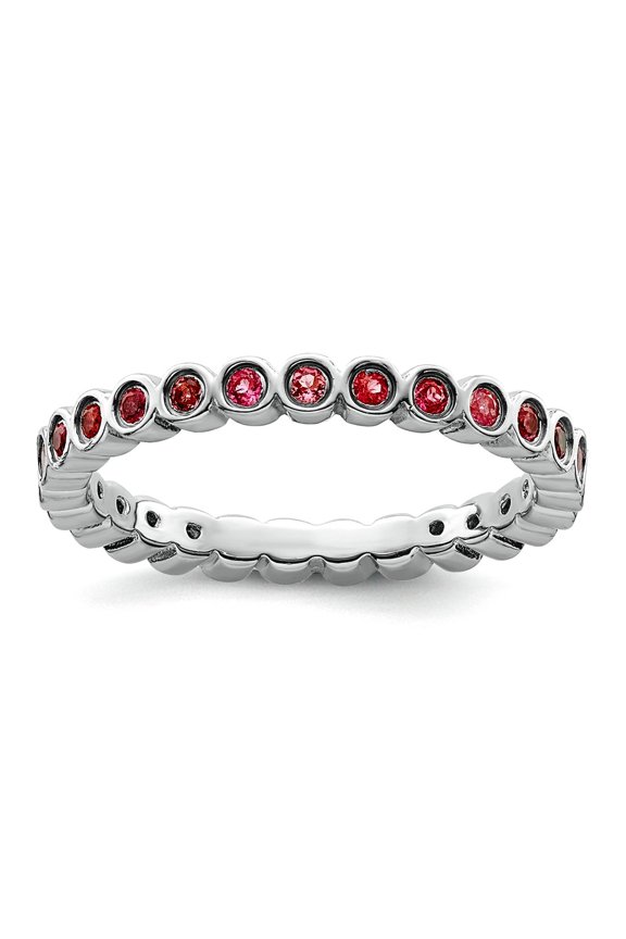925 Sterling Silver Bezel Polished Patterned Stackable Pink Tourmaline Ring Size 7 Stackable Ring for Women