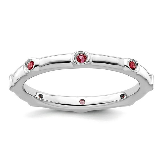 925 Sterling Silver Bezel Polished Pink Tourmaline Ring Size 9 Ring for Women - .15 cwt