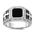thumbnail image 1 of 925 Sterling Silver Bezel Polished Prong set Diamond and Simulated Onyx Black Rhodium Plated Religious Faith Cross Mens, 1 of 2