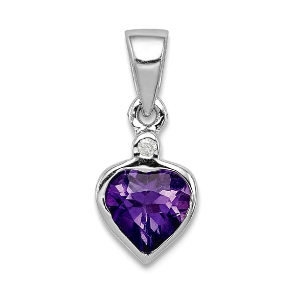 925 Sterling Silver Bezel Polished Rhodium Amethyst Diamond Pendant Necklace 15x7mm Wide Pendant for Women