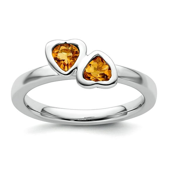 925 Sterling Silver Bezel Polished Stackable Citrine Double Love Heart Ring Size 8 Stackable Ring for Women