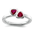 thumbnail image 1 of 925 Sterling Silver Bezel Polished Stackable Cr. Ruby Double Love Heart Ring Size 9 Stackable Ring for Women, 1 of 2