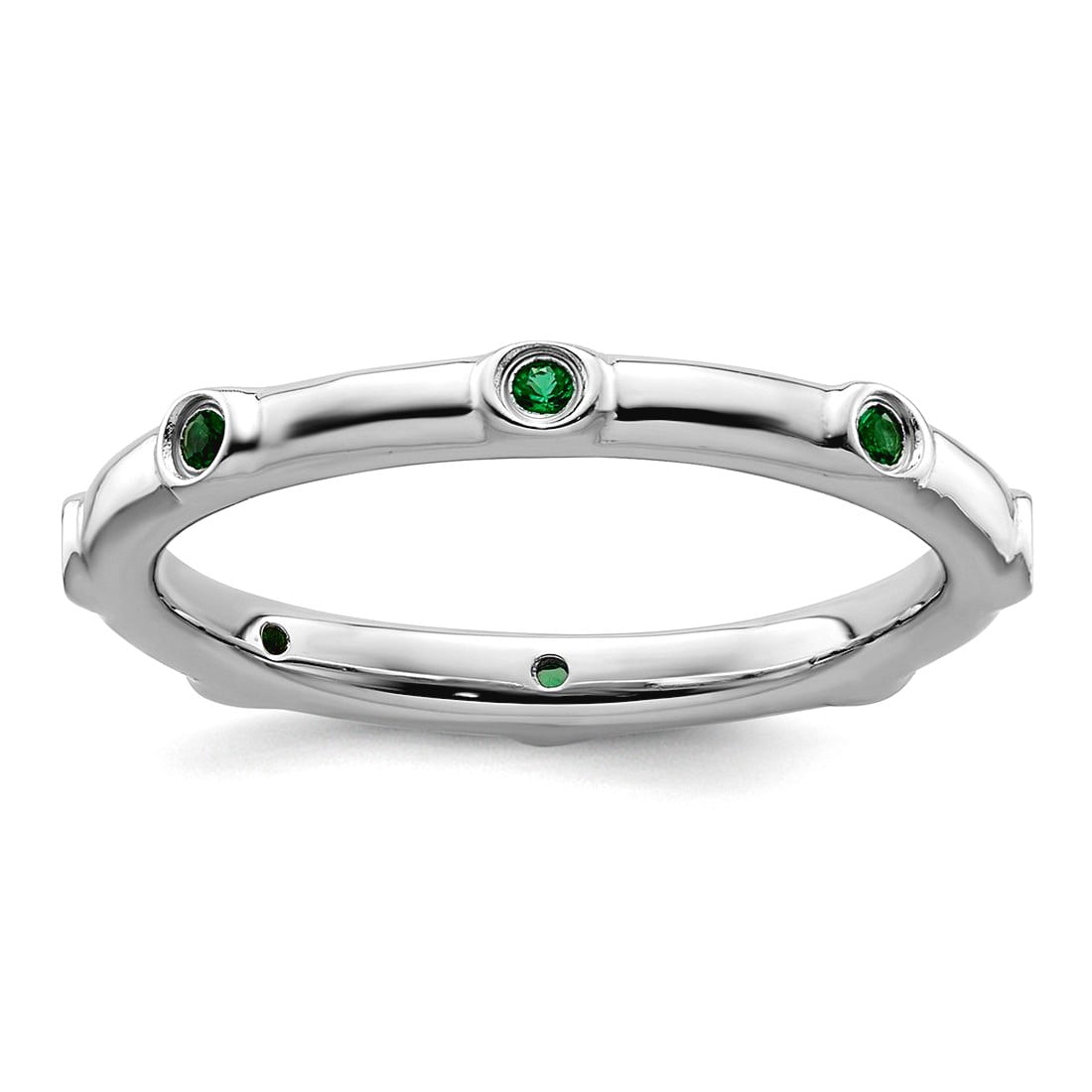 925 Sterling Silver Bezel Polished Stackable Created Emerald Ring Size 7 Stackable Ring for Women