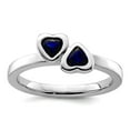 thumbnail image 1 of 925 Sterling Silver Bezel Polished Stackable Created Sapphire Double Love Heart Ring Size 5 Stackable Ring for Women, 1 of 2
