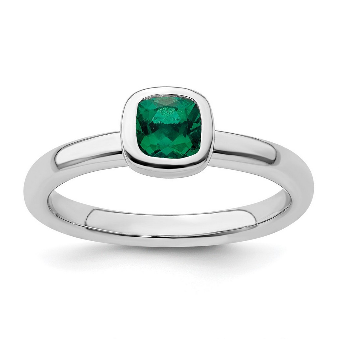 925 Sterling Silver Bezel Polished Stackable Cushion Cut Cr. Emerald ...