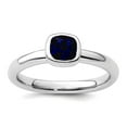 thumbnail image 1 of 925 Sterling Silver Bezel Polished Stackable Cushion Cut Created Sapphire Ring Size 6 Stackable Ring for Women, 1 of 2