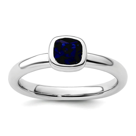925 Sterling Silver Bezel Polished Stackable Cushion Cut Created Sapphire Ring Size 6 Stackable Ring for Women