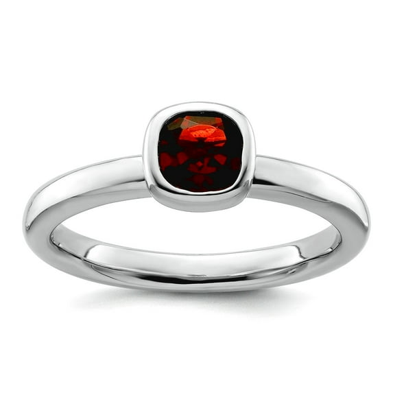 925 Sterling Silver Bezel Polished Stackable Cushion Cut Garnet Ring Size 7 Stackable Ring for Women