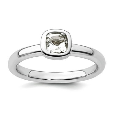 925 Sterling Silver Bezel Polished Stackable Cushion Cut White Topaz Ring Size 7-Stackable-Ring for Women