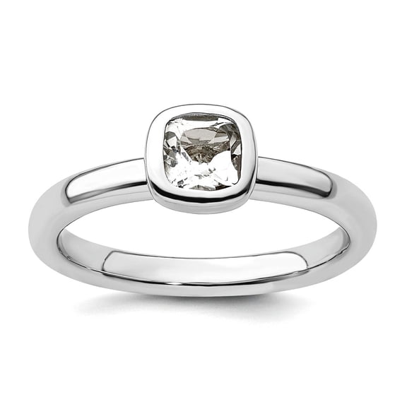 925 Sterling Silver Bezel Polished Stackable Cushion Cut White Topaz Ring Size 9 Stackable Ring for Women