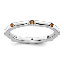 925 Sterling Silver Bezel Polished Stackable Citrine Ring Size 7-Stackable-Ring for Women - .12 cwt
