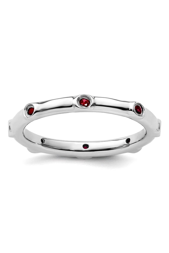 925 Sterling Silver Bezel Polished Stackable Created Ruby Ring Size 8 Stackable Ring for Women
