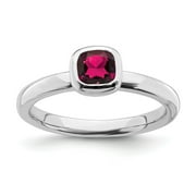 JEWELRYWEB 925 Sterling Silver Bezel Polished Stackable Expressions Cushion Cut Created Ruby Ring Size 7 Jewelry for Women