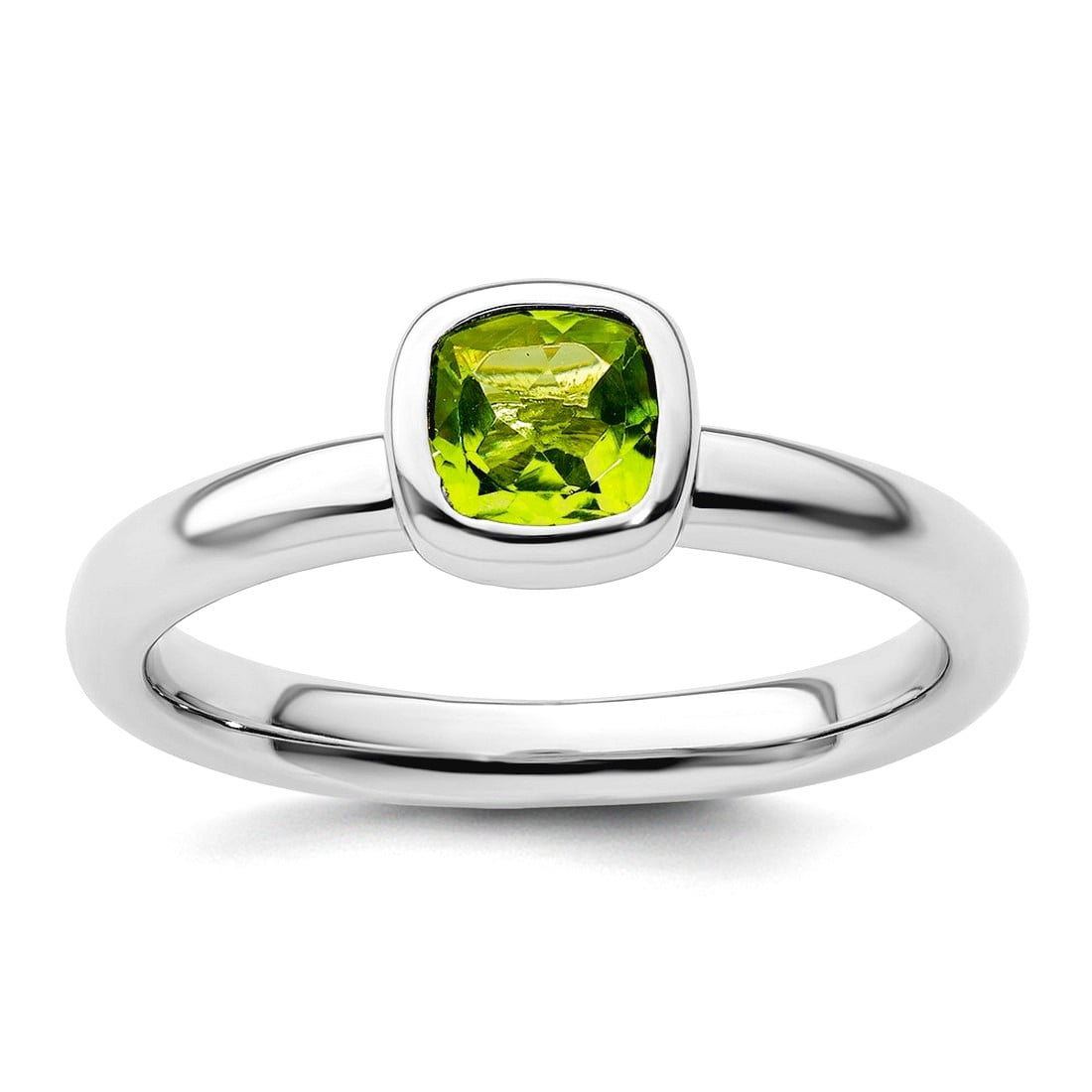 925 Sterling Silver Bezel Polished Stackable Cushion Cut Peridot Ring Size 9 Stackable Ring for Women