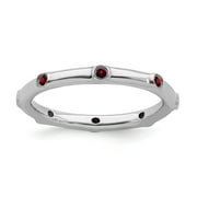 JEWELRYWEB 925 Sterling Silver Bezel Polished Stackable Expressions Garnet Ring Size 6 Jewelry for Women