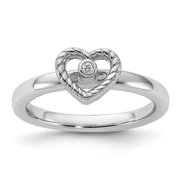925 Sterling Silver Bezel Polished Stackable Love Heart Diamond Ring Size 8 - Stackable Ring for Women