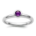 thumbnail image 1 of 925 Sterling Silver Bezel Polished Stackable Low 4mm Round Amethyst Ring Size 5 Stackable Ring for Women, 1 of 2