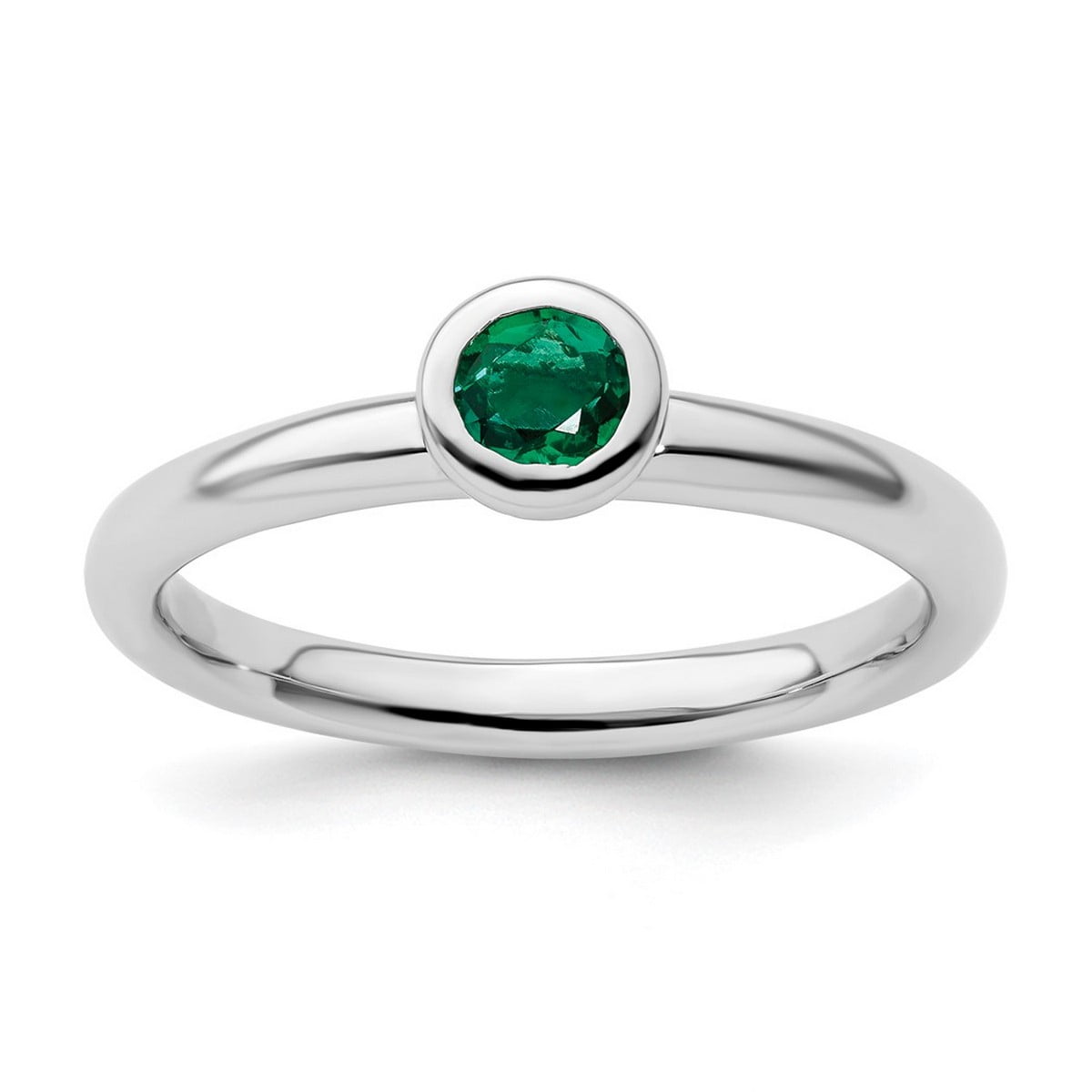 Sterling Silver Stackable Expressions Low 4mm Round Cr. Emerald Ring Sterling Silver Stackable Expressions Low 4mm Round Cr. Emerald Ring