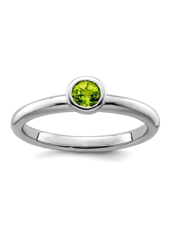 925 Sterling Silver Bezel Polished Stackable Low 4mm Round Peridot Ring Size 9 Stackable Ring for Women