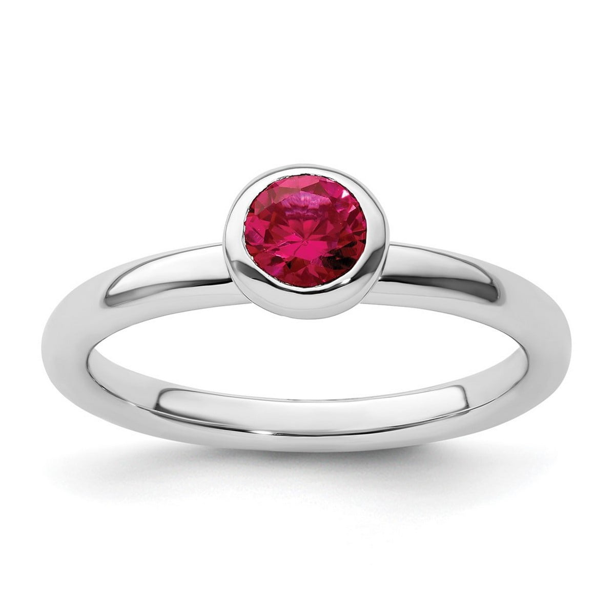 Sterling Silver Stackable Expressions 5mm Round Low Set Creatd Ruby Ring Sterling Silver Stackable Expressions 5mm Round Low Set Creatd Ruby Ring