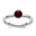 thumbnail image 1 of 925 Sterling Silver Bezel Polished Stackable Low 5mm Round Rhod. Garnet Ring Size 7 Stackable Ring for Women, 1 of 2
