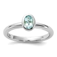 thumbnail image 1 of 925 Sterling Silver Bezel Polished Stackable Oval Aquamarine Ring Size 9 Stackable Ring for Women, 1 of 2