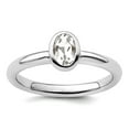 thumbnail image 1 of 925 Sterling Silver Bezel Polished Stackable Oval White Topaz Ring Size 5 Stackable Ring for Women, 1 of 2