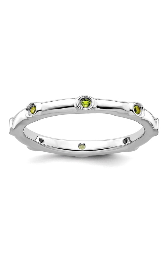 925 Sterling Silver Bezel Polished Stackable Peridot Ring Size 8 Stackable Ring for Women - .13 cwt
