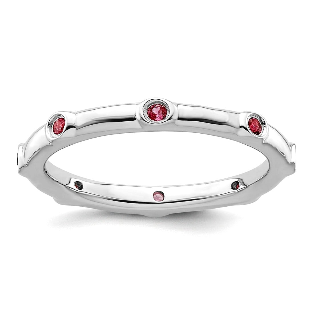 925 Sterling Silver Bezel Polished Pink Tourmaline Ring Size 8 Ring for Women - .14 cwt