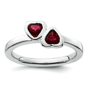 925 Sterling Silver Bezel Polished Stackable Rhodolite Garnet Double Love Heart Ring Size 10-Stackable-Ring for Women