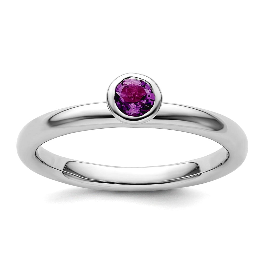 ☆TATIANA☆ Silver 925 Light Amethyst Round Bezel RingCR0485 925 Sterling Silver Bezel Polished Stackable High 4mm Round