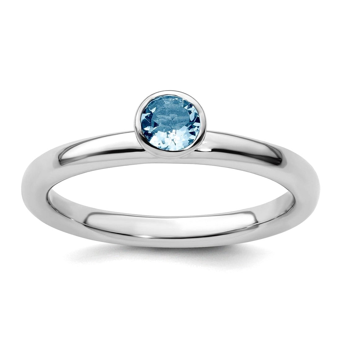 925 Sterling Silver Bezel Polished Stackable High 4mm Round Aquamarine Ring Size 7 Stackable Ring for Women