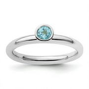 JEWELRYWEB 925 Sterling Silver Bezel Polished Stackable High 4mm Round Blue Topaz Ring Size 9 - Stackable Ring for Women