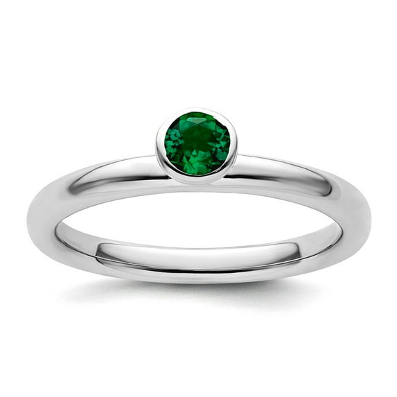 925 Sterling Silver Bezel Polished Stackable High 4mm Round Cr. Emerald Ring Size 5 Stackable Ring for Women