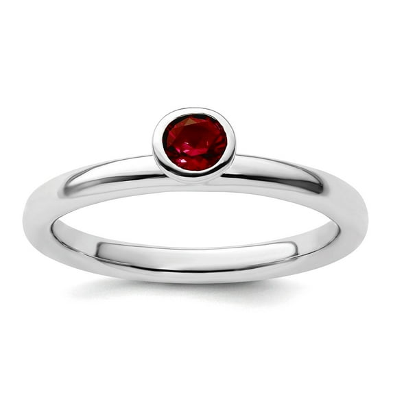 925 Sterling Silver Bezel Polished Stackable High 4mm Round Created Ruby Ring Size 8 Stackable Ring for Women
