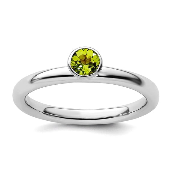 925 Sterling Silver Bezel Polished Stackable High 4mm Round Peridot Ring Size 7 Stackable Ring for Women