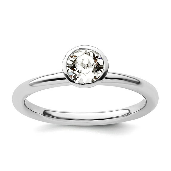925 Sterling Silver Bezel Polished Stackable High 5mm April Crystal Ring Size 5 Stackable Ring for Women