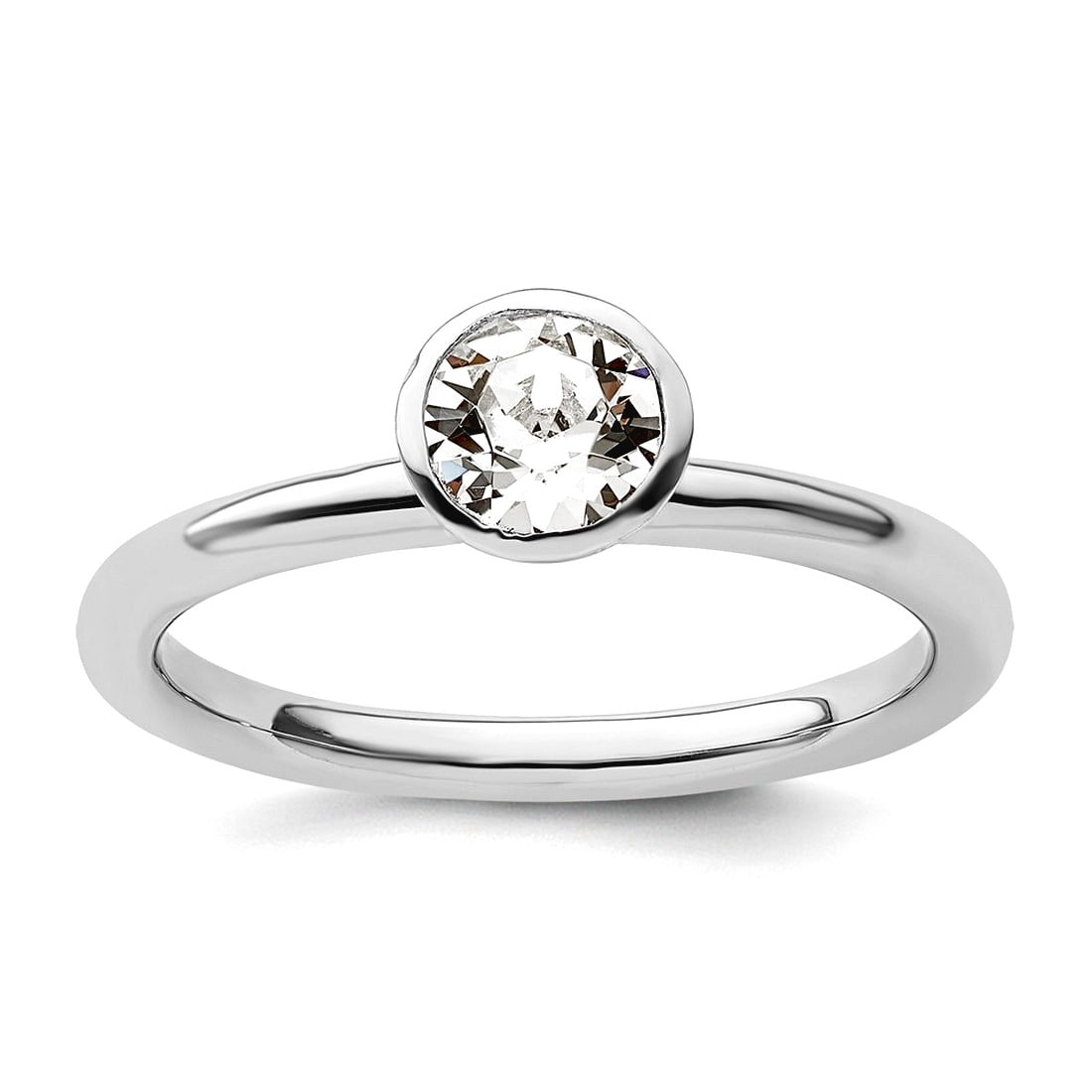 925 Sterling Silver Bezel Polished Stackable High 5mm April Crystal Ring Size 9 Stackable Ring for Women